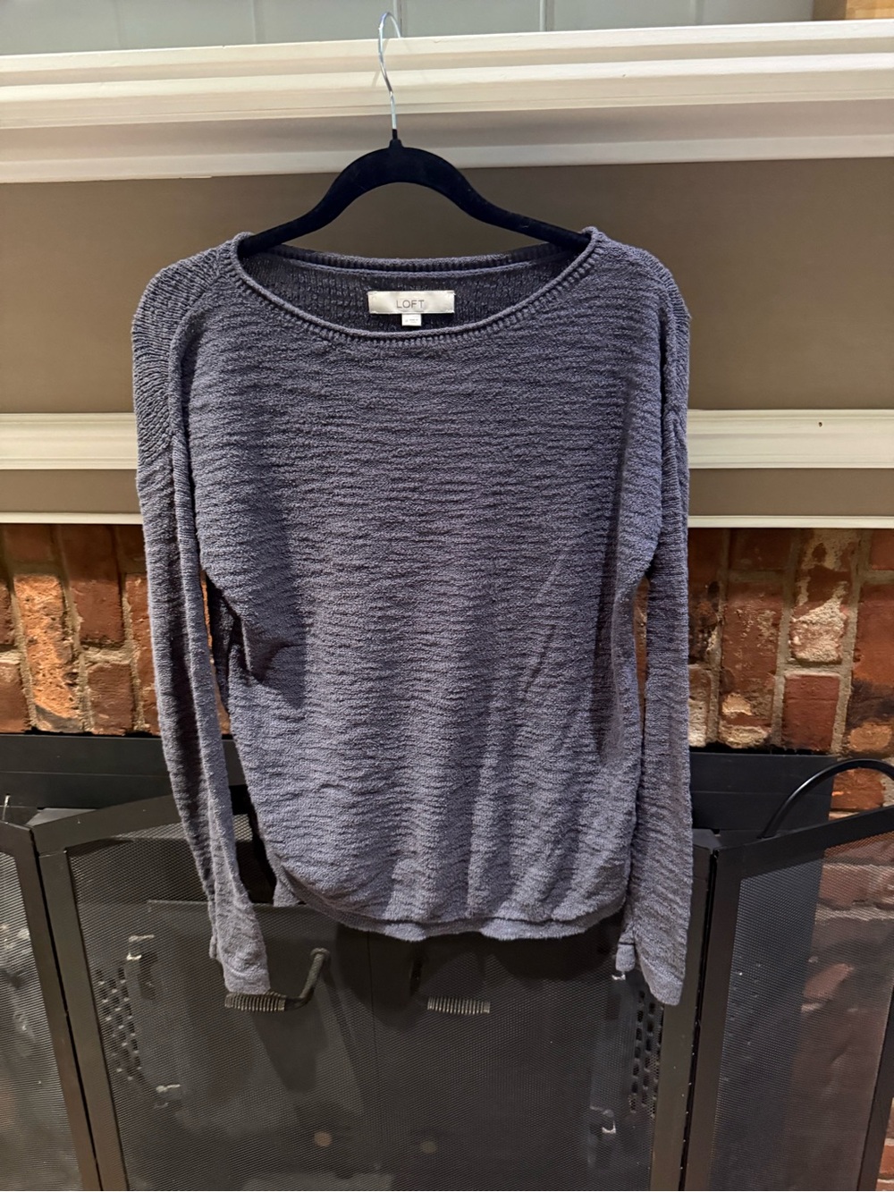 LOFT Textured Knit Long Sleeve Boatneck Sweater Gray Medium M